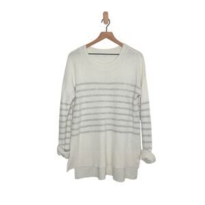 Gap Wool Stripe Tunic Sweater Size Medium White Pullover Crewneck